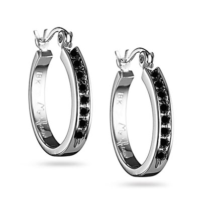 3/5 Ct AA Black Diamond Huggie Earrings in 18K White