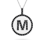 Black Diamond M Initial Pendant in 14K White Gold