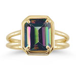 3.24 Cts of 10x8 mm AAA Emerald Mystic Green Topaz Solitaire Ring in 14K Yellow Gold