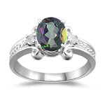 0.09 Cts Diamond & 2.03 Cts Mystic Green Topaz Ring in 14K White Gold