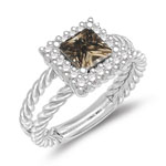 1.03 Cts Champagne & White Diamond Cluster Ring in 14K White Gold