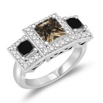 1.28 Cts Black & White Diamond, 1.05 Cts Brown Diamond Ring in 14K White Gold