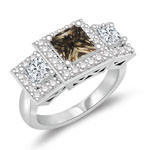 0.66 Cts Brown & 0.98 White Diamond Ring in 14K White Gold