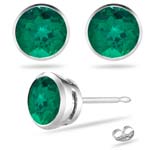 0.16-0.24 Cts of 3 mm AAA Round Russian Lab Created Emerald Stud Earrings in 14K White Gold