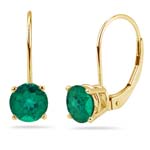 0.38-0.58 Cts of 4 mm AAA Round Russian Lab Created Emerald Stud Earrings in 14K Yellow Gold