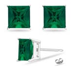 6 mm AAA Princess Russian Lab Created Emerald Studs