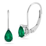 1.26-1.40 Cts of 7x5 mm AAA Pear Russian Lab Created Emerald Stud Earrings in 14K White Gold