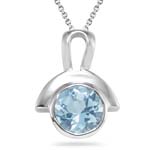 0.75 Cts of 6 mm AA Round Aquamarine Solitaire Pendant in Sterling Silver