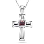 1.44 Cts Garnet Solitaire Cross Pendant in Silver