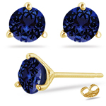 2.16 Cts of 6.5 mm AAA Round Tanzanite Stud Earrings in 18K Yellow Gold