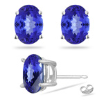 0.40 Cts of 5x3 mm AA Oval Tanzanite Stud Earrings in 18K White Gold