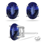 1.30 Cts of 6x5 mm AAA Oval Tanzanite Stud Earrings in 14K White Gold