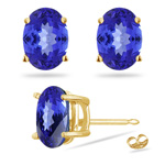 1.30 Cts of 6x5 mm AA Oval Tanzanite Stud Earrings in 14K Yellow Gold