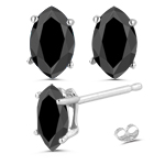 1.00 Ct of 8x4 mm AA Marquise Black Diamond Stud Earrings in 14K White Gold