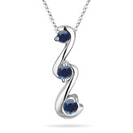 0.35 Cts Blue Sapphire Three Stone Pendant in 18K White Gold