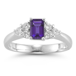 0.60 Cts Diamond & 3.25 Cts of 11x9 mm AAA Emerald Amethyst Ring in Platinum