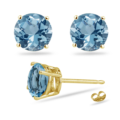 1.25-1.55 Cts of 6 mm AAA Round Aquamarine Stud Earrings in 14K