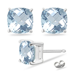 3.00 Cts of 7 mm AA Cushion Aquamarine Stud Earrings in Platinum