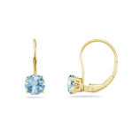 0.30 Cts of 3.5 mm AA Round Aquamarine Stud Earrings with Scroll Lever Backs in 14K Yellow Gold