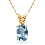 0.52-0.78 Cts of 7x5 mm AAA Oval Aquamarine Solitaire Scroll Pendant in 14K Yellow Gold