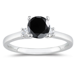 2/5 Cts Black & White Diamond Classic Three Stone Ring in 18K White Gold