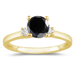 2.20 Cts Black & White Diamond Classic Three Stone Ring in 18K Yellow Gold