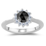 1.88-2.22 Cts Black & White Diamond Cluster Ring in 14K White Gold