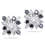 0.68 Ct Black & White Diamond Cluster Earring Jackets - 14K White Gold