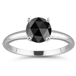 1.50 Cts of 7.00-7.50 mm round rosecut AAA Black Diamond Solitaire Ring in 18K White Gold