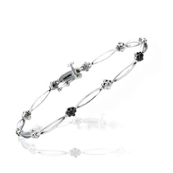 0.21 Cts Black & White Diamond Floral Bracelet in 14K White Gold