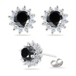 3.14-3.68 Cts Black & White Diamond Cluster Stud Earrings in Platinum