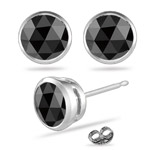 1 Cts of 4.5 mm AA Round Rose Cut Black Diamond Stud Earrings in 14K White Gold