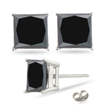 1/3 Cts of 2.50-3.00 mm AA Princess Black Diamond Stud Earrings in Silver