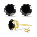 0.90 Cts of 4.0-4.5 mm AA Round Black Diamond Stud Earrings in 14K Yellow Gold