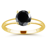 3.50 Cts of 8.40-9.89 mm AAA round Black Diamond Solitaire Ring in 18K Yellow Gold