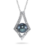 0.02 Ct Diamond & Black Pearl Pendant in 14K White Gold