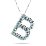 0.27 Cts Blue Diamond B Initial Pendant in 14K White Gold