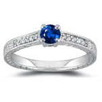 0.08 Ct Diamond & Blue Sapphire Ring in 14K White Gold