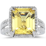 0.42 Cts Diamond & 5.80 Cts Yellow Beryl Ring in 14K White Gold