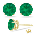 0.19-0.25 Cts of 3 mm AA Round Natural Emerald Stud Earrings in 14K Yellow Gold