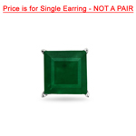 0.85 Cts of 5.5 mm AA Square Step Cut Natural Emerald Mens Stud Earring in 14K White Gold