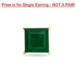 1/2 Cts of 4.7 mm AA Square Step Cut Natural Emerald Mens Stud Earring in 14K Yellow Gold