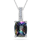 0.08 Cts Diamond & 3.24 Cts Mystic Green Topaz Pendant in 14K White Gold