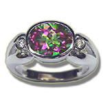 0.06 Cts Diamond & 2.95 Cts Mystic Fire Topaz Ring in 14K White Gold