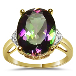 0.01 Ct Diamond & 6.24 Cts Mystic Fire Topaz Ring in 14K Yellow Gold