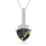 0.09 Cts Diamond & 2.06 Cts Mystic Green Topaz Pendant in 14K White Gold. 