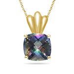 4.01 Ct 10 mm AA Cush Check Mystic Green Topaz Solitaire Pendant-14KY