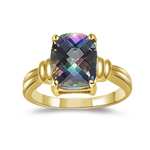 3.00-4.50 Ct 10x8mm AA Cush Check Mystic Fire Topaz Solitaire Ring-14KY Gold