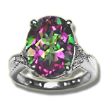 0.05 Cts Diamond & 6.24 Cts Mystic Fire Topaz Ring in 14K White Gold