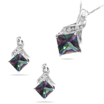 4.07 Cts Mystic Fire Topaz & 0.09 Cts Diamond Jewelry Set in 14K White Gold